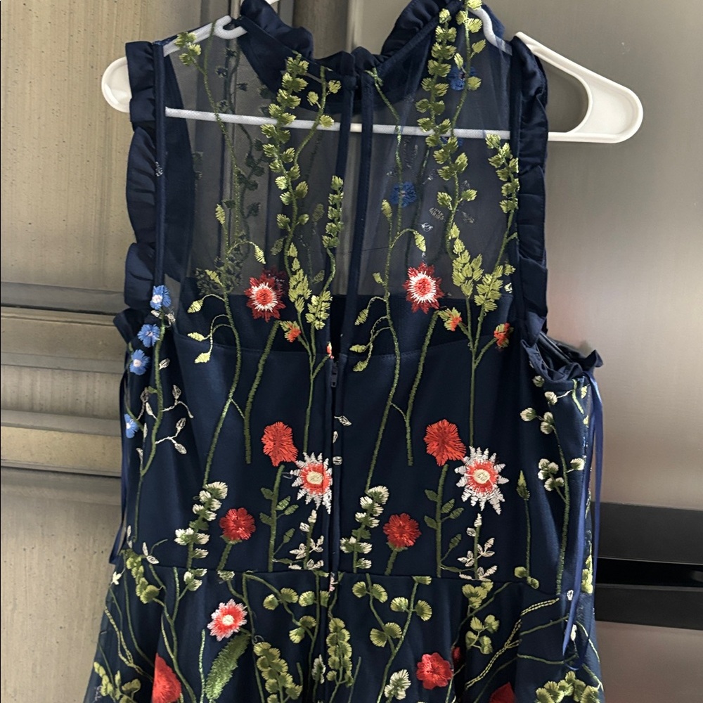 City Studio Navy Dress with Floral Embroidery - Picture 3 of 4